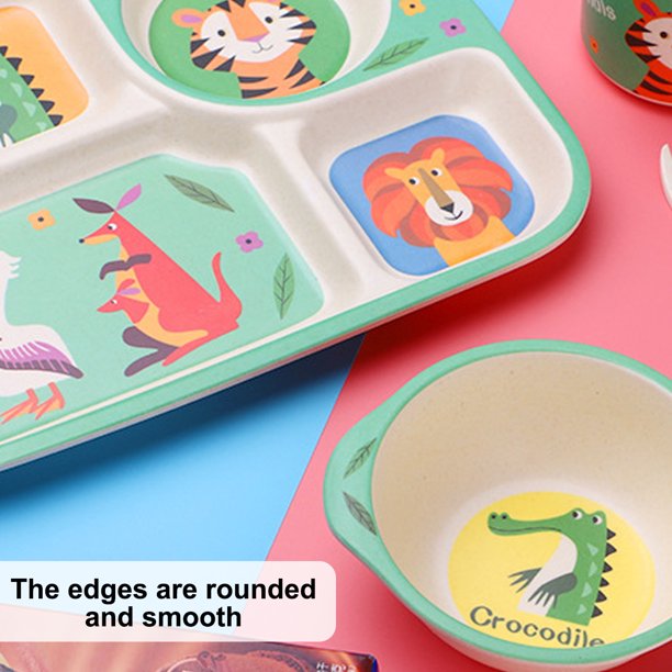 Hukapapa Un juego de vajilla infantil de fibra de bambú con plato dividido  para bebé, juego de dibujos animados de cinco piezas