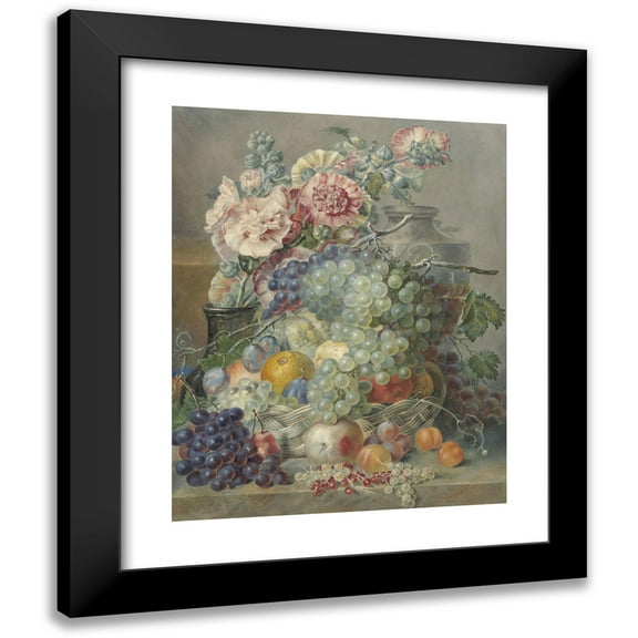 Annette Reijerman 12x14 Black Modern Framed Museum Art Print Titled - Still Life with Fruits and Flowers (1781 - 1832)