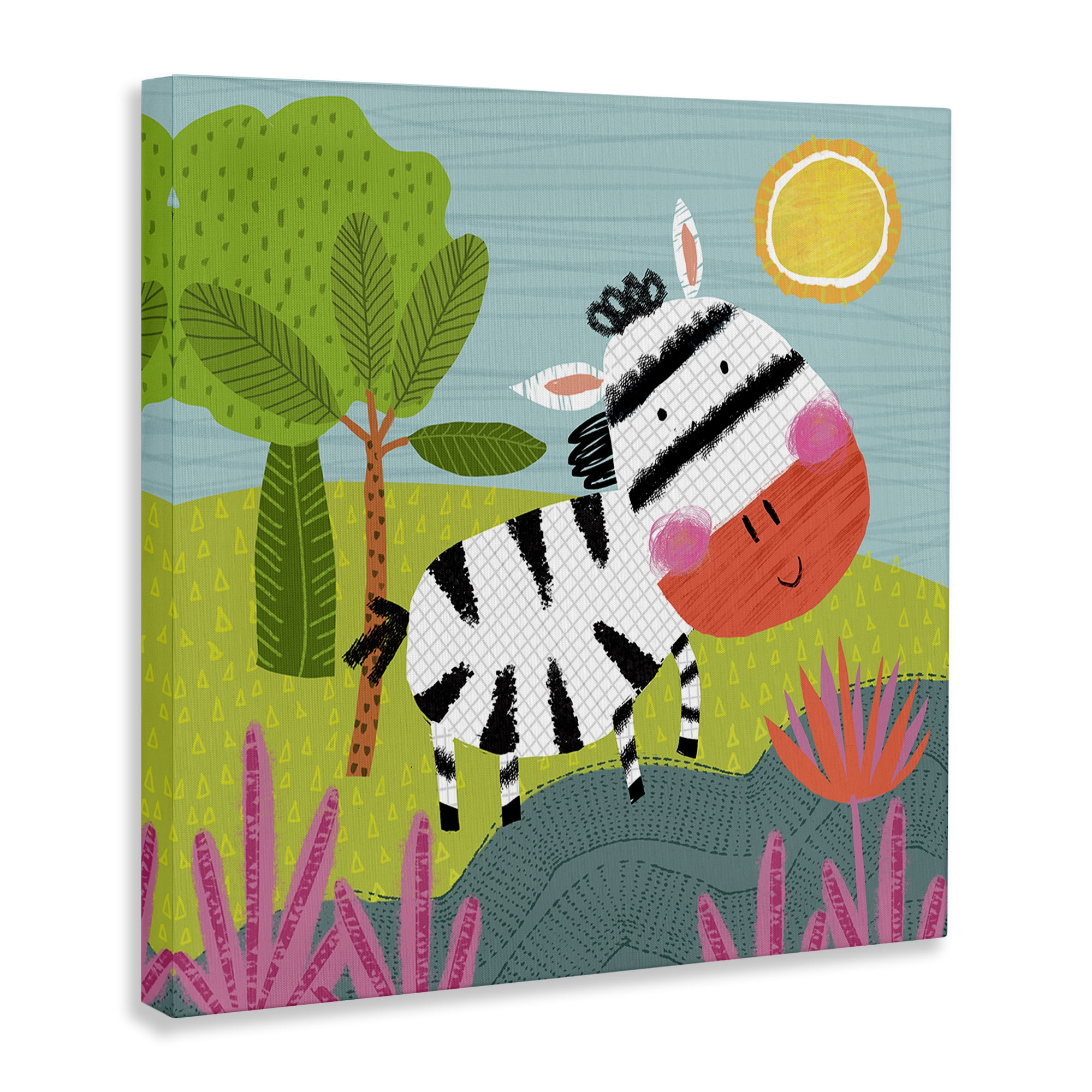Stupell Industries Whimsical Zebra in Nature Animals Painting Wrapped Canvas Art Print Wall Art, 17 x 17
