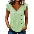thumbnail image 7 of Cmfcve Women Sleeveless Tank Top V Neck Plaid Ruffle Button Front Shirts Vintage Casual Summer Gingham Blouse, 7 of 7