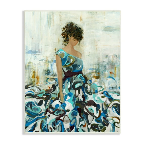 Stupell Industries Detailed Blue Dress Gown Woman Layered Background Wood Wall Art, 13 x 19, Design by Lisa Ridgers