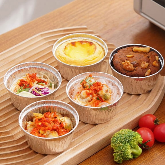 HONMEET Disposable Tin Foil Cake Molds Silver Baking Liners for Kitchen 30Pcs