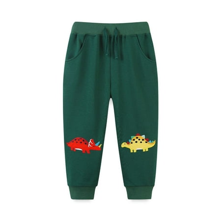 XXWXYD Baby Boys Jogger Pants Cuffed Leg Dinosaur Embroidery Contrast Drawstring Casual Sport Pants Toddler Comfy Lightweight Jogger Pants