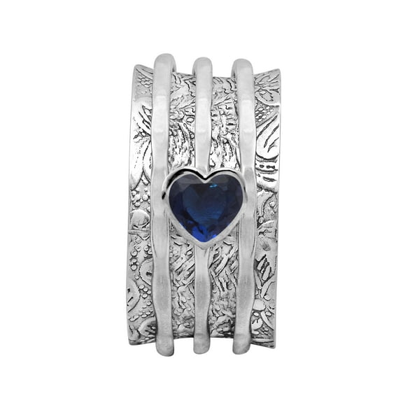 5MM Heart Blue Sapphire 925 Sterling Silver Meditation Anxiety Women Spinner Valentine Day Gift Ring