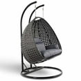 thumbnail image 2 of LeisureMod 2 Person Wicker Egg Chair Outdoor Indoor Bedroom Patio Hanging Lounge Swing Hammock Chairs with Black Stand and UV Resistant Cushions (Charcoal Blue), 2 of 3