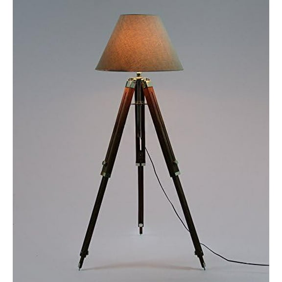 NauticalMart Floor Standing Chrome Finish Wooden Tripod Floor lamp (Shade Not Included)