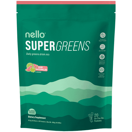 Supergreens Premium Superfood Greens Drink Mix w/Chlorella, Moringa, Spinach & Broccoli + Digestive Enzymes & Probiotic Blend -Nutrient-Packed Powder (Sour Watermelon 20 Servings, Travel Pack)