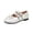 Beige, variant on Womens PU Studded Bow Double Buckle Strap Round Toe Mary Jane Flat Shoes