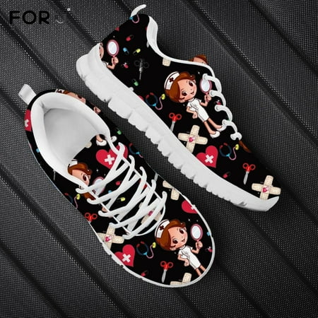 

Big Size Summer Nursing Shoes For Women Cartoon Nurse Pattern Woman s Flats Jogging Sport Shoes Mesh Lace Up Sneaker Ladies Shoe