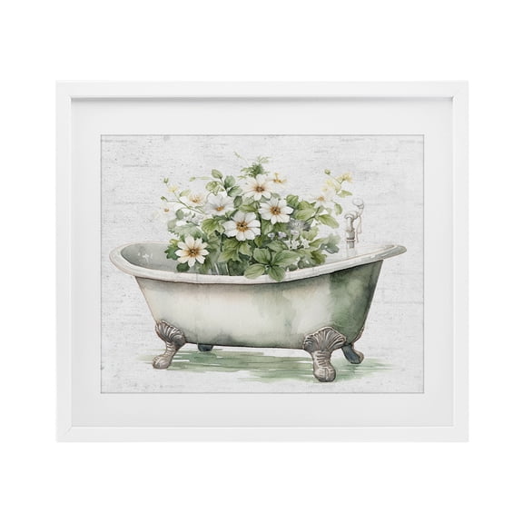 Stupell Industries French Country Boho Tub with Daisies White Framed Print Under Glass, 16 x 13, by Lettered and Lined