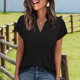 thumbnail image 6 of YHAJDS Women's Basic T Shirts Solid Color V Neck Short Sleeve Slim Cotton Top Summer Light, 6 of 6