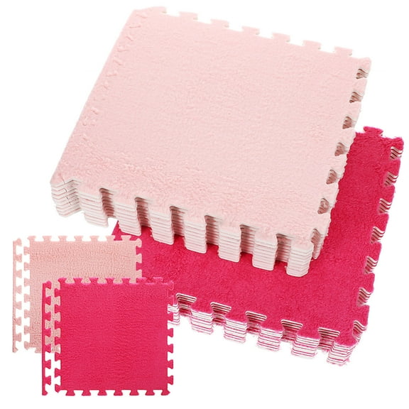 KONTONTY 20Pcs Soft Plush Carpet Tiles Interlocking Floor Mats for Home Use with Cushioned Comfort