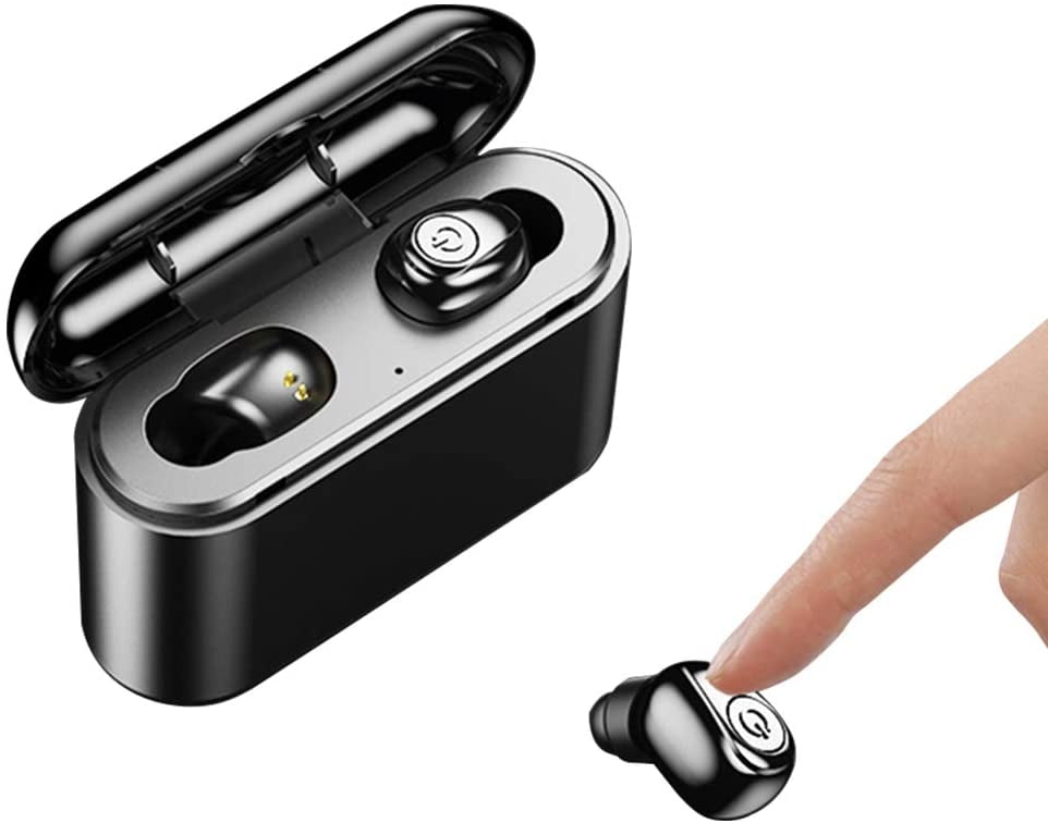 TWS Bluetooth Earbuds Wireless Headphones 5.0 in Ear Noise Cancelling Headphones with 2200mAh Charging Case for Work Sports Black