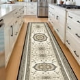 thumbnail image 5 of Beige Brown Octagonal Medallion Hallway Runner Rug, Traditional Persian Long Floor Mat, Non-Slip Washable Vintage Ornate Rug for Entryway Kitchen, 5 of 9