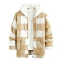 thumbnail image 4 of gbyLJF Men's Plaid Fleece Jacket Long Sleeve Full Zip Sweatshirt Cardigan Casual Round Neck Drawstring Hooded Jackets with Pockets, 4 of 8