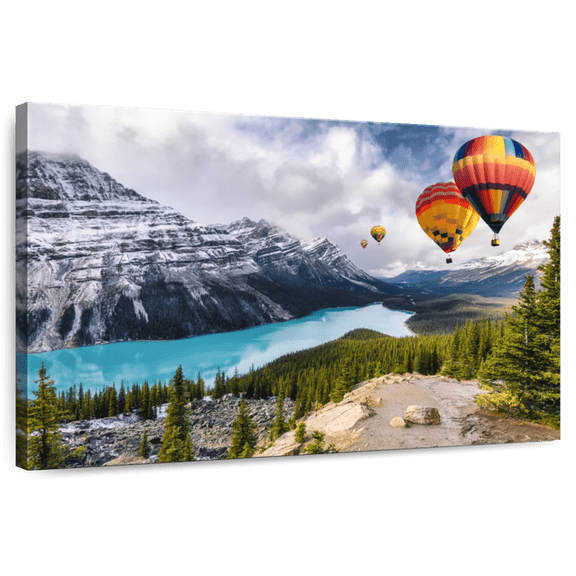 Elephant Stock Banff Hot Air Balloons Wall Art - Horizontal Canvas Wall Art - Living Room Wall Decor - Places Canvas - Green And Blue Decor - 12" x 8"