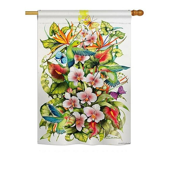 28 x 40 in. Orchid Splendor with Birds Garden Friends Impressions Decorative House Flag