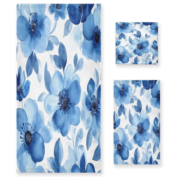 Three-Piece Towel Set Face Towel Towel Set Hand Towel Bath Towel Cotton Bath Towels Bath Towel Sets Hand Bath Towels Blue Flowers