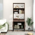 thumbnail image 2 of EUROCO 3-Tier Bookshelf with  LED Strip Lights, 75.9" Tall   Open   Bookshelf with 2 Doors &  Drawer, Wooden  Freestanding Bookcase Display Bookshelf Organizer for Bedroom, Living Room, Home Office, 2 of 8