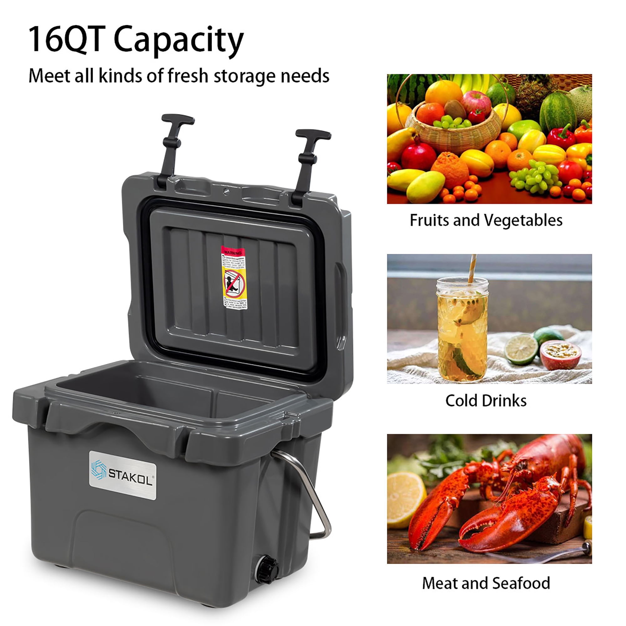 Stakol 16 Quart Ice Chest Water Cooler with Cup Holders, Grey