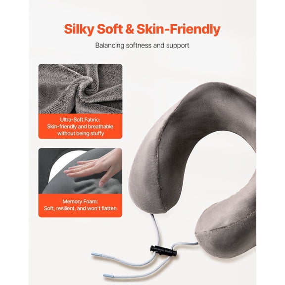 Supportive U-Shaped Neck Pillow for Travel, Memory Foam, Dark Gray, Compact & Lightweight