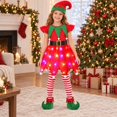 thumbnail image 4 of REDARER Girls Christmas Elf 5PCS Set Holiday Cosplay Outfit with Flutter Sleeve LED Dress Elf Hat Striped Socks Elf Shoes and Waist Belt,13-14 Years, 4 of 5