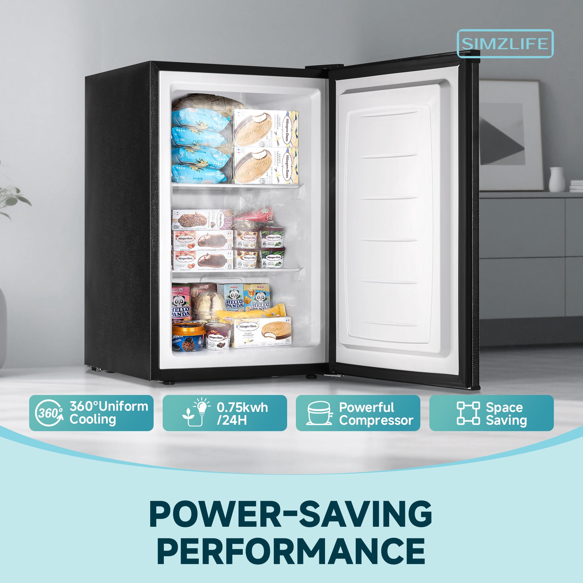 Simzlife 3.0 Cu.ft Upright Freezer, Mini Refrigerator Compact Design,Reversible Door,Black