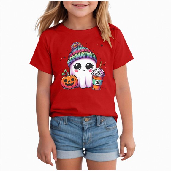 TOWED22 Girls Boys Halloween Shirt Funny Halloween Tshirt Graphic Tee Kids Spooky Season Fall Outfit