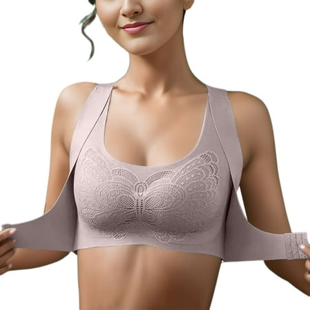 nsendm Female Underwear Adult Bandeau Sports Bra Womens Sexy Underwear  without Steel Ring Small Chest Push Up Seamless Lace Bra Brazier for(Grey,  90C) 