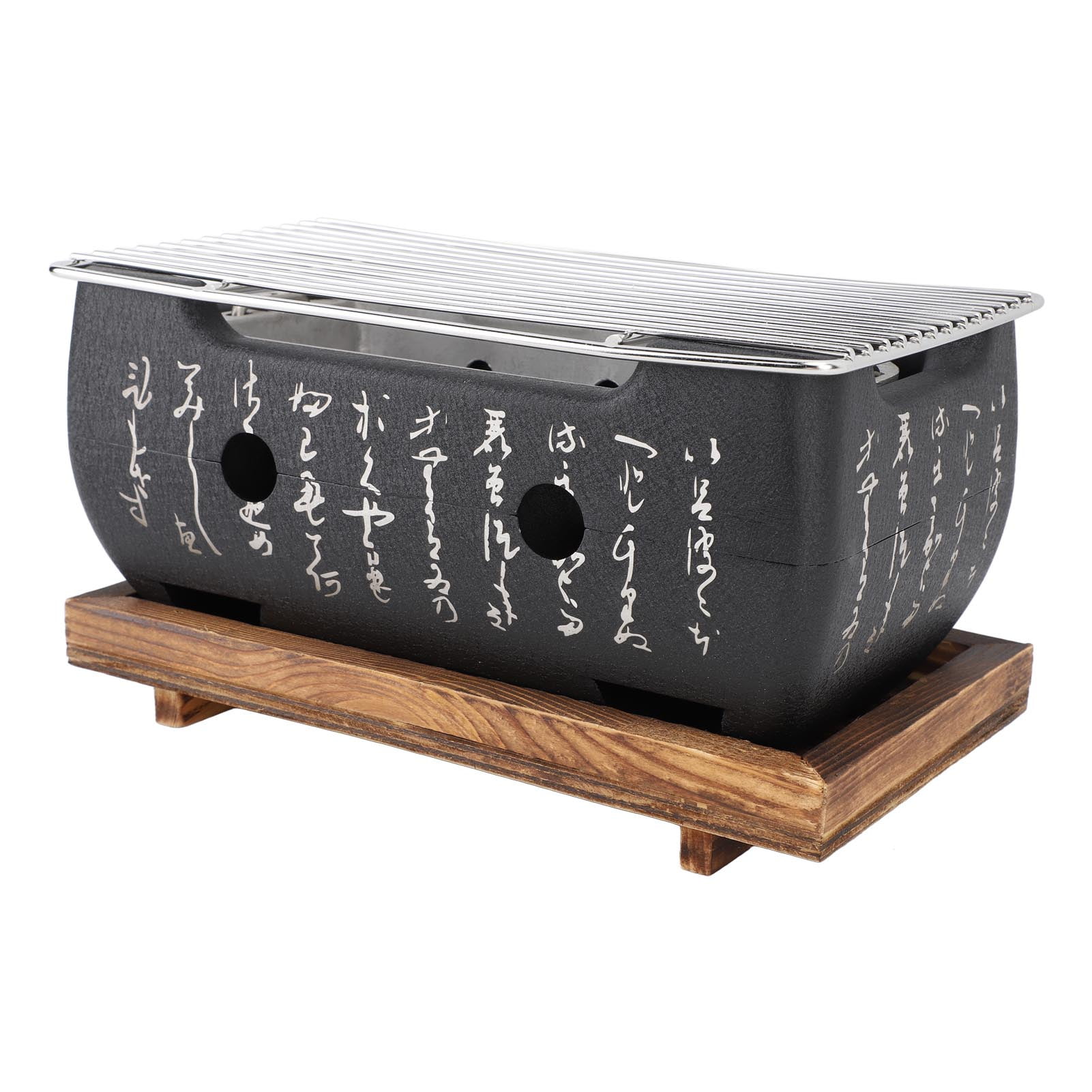 Japanese Style BBQ Grill Stove Charcoal Barbecue Stove Rectangle Calligraphy Quick Heating Aluminium Alloy Wire Grill Base for Camping M