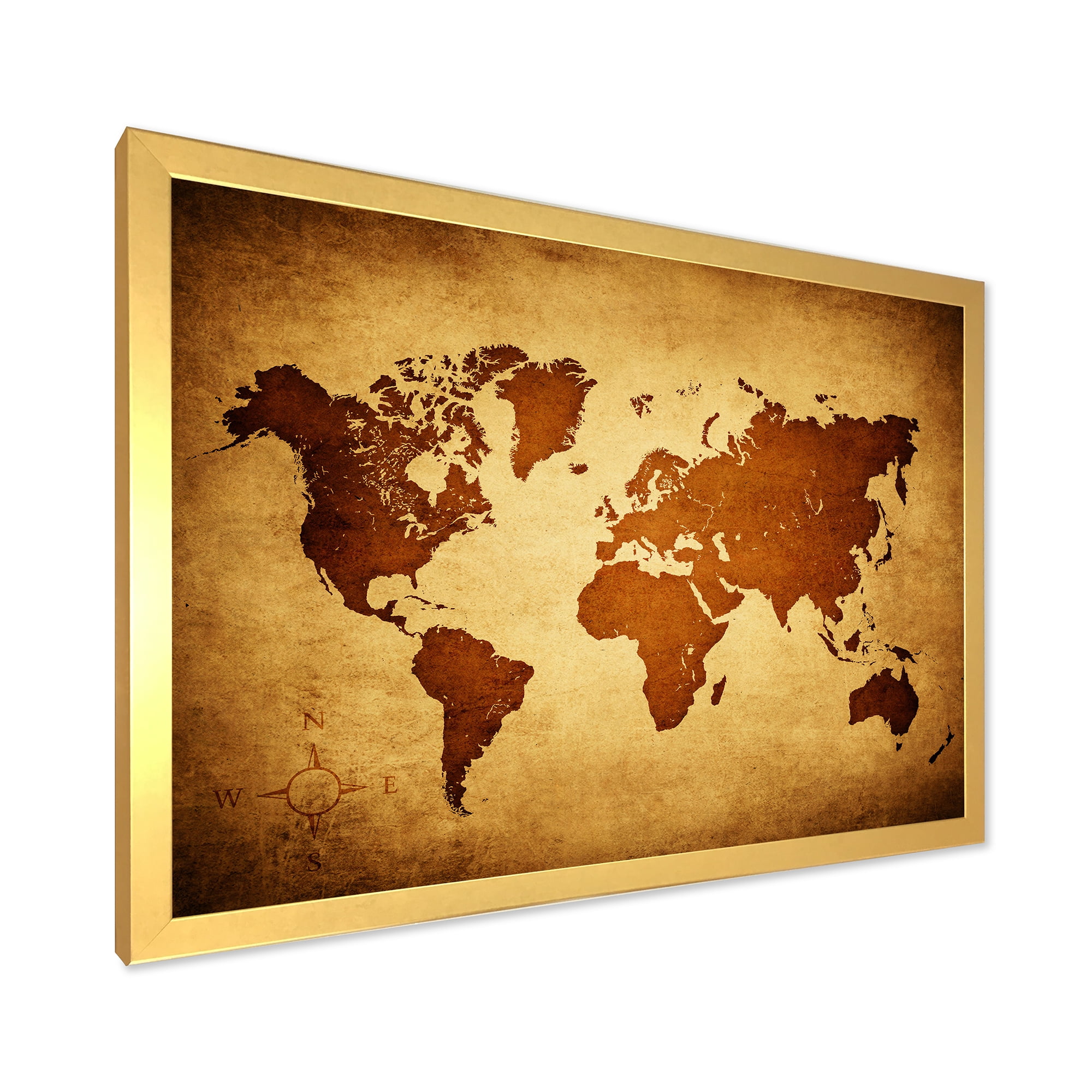 Designart 'Ancient World Map VI' Vintage Framed Art Print
