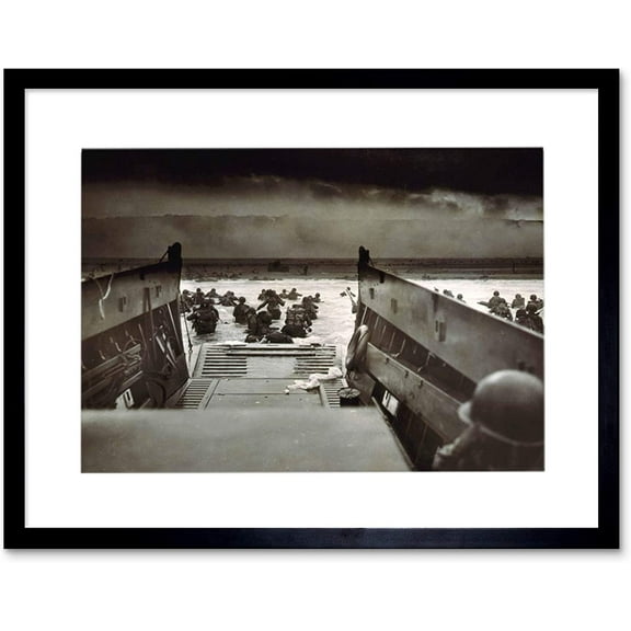 War Soldiers Photograph Historic D Day Operation Neptune USA Military Normandy Landing WWII Framed Wall Art Print Picture 12X16 inch