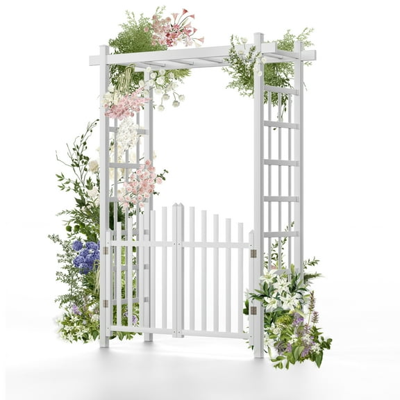 Ktaxon PVC Garden Arch 7Ft Garden Arch Arbor w/ Door for Climbing Plant Outdoor Wedding
