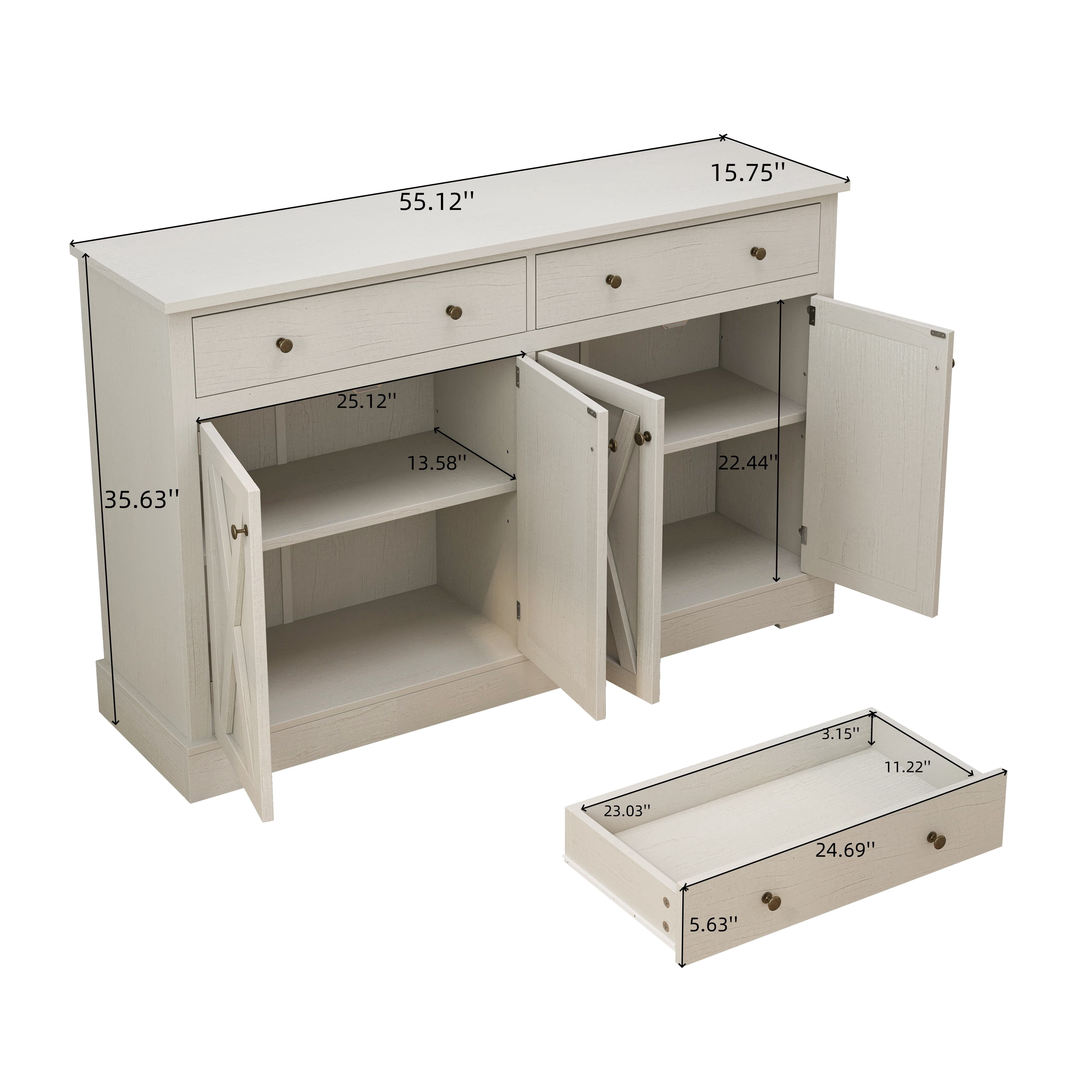 Aukfa 4 Doors Sideboard Buffet Cabinet with 2 Drawers for Living Rooms,Bedroom, White