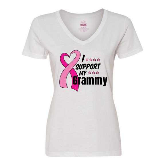 Inktastic Breast Cancer Awareness I Support My Grammy with Pink Ribbon Women's V-Neck T-Shirt