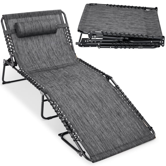 Best Choice Products Extra Wide Patio Chaise Lounge Chair, Portable Folding Recliner w/ 8 Positions - Gray
