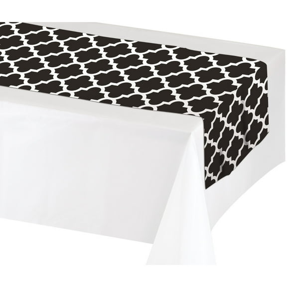 Party Central Geometric Rectangular Table Runners - 7' - White and Black - Club Pack of 12