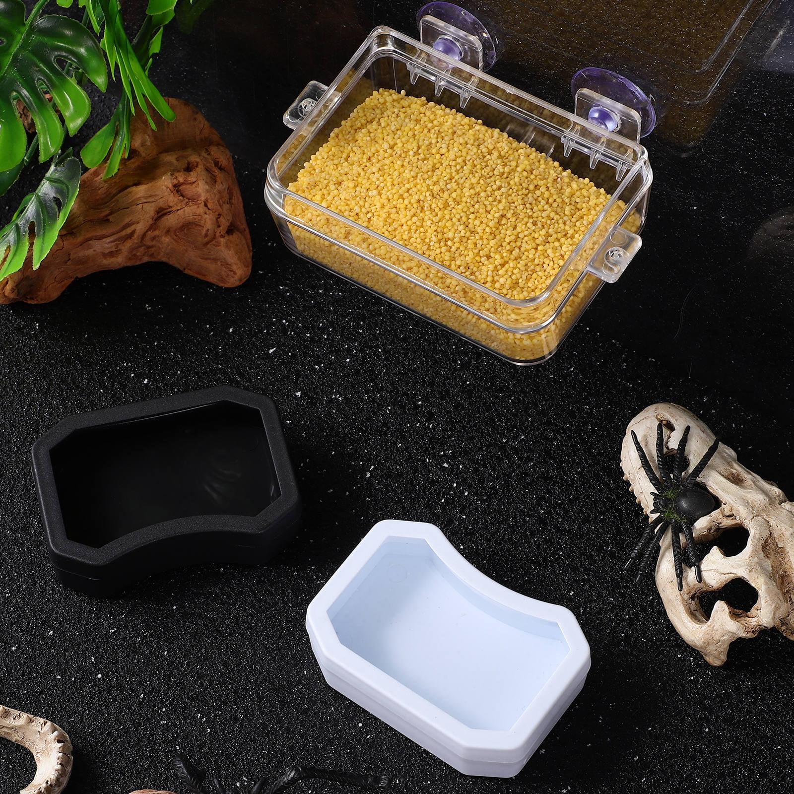 HAMPPLIES Reptile Feeding Bowls 2-Pack Plastic Escape-Proof Food Dish for Geckos Lizards Assorted Colors