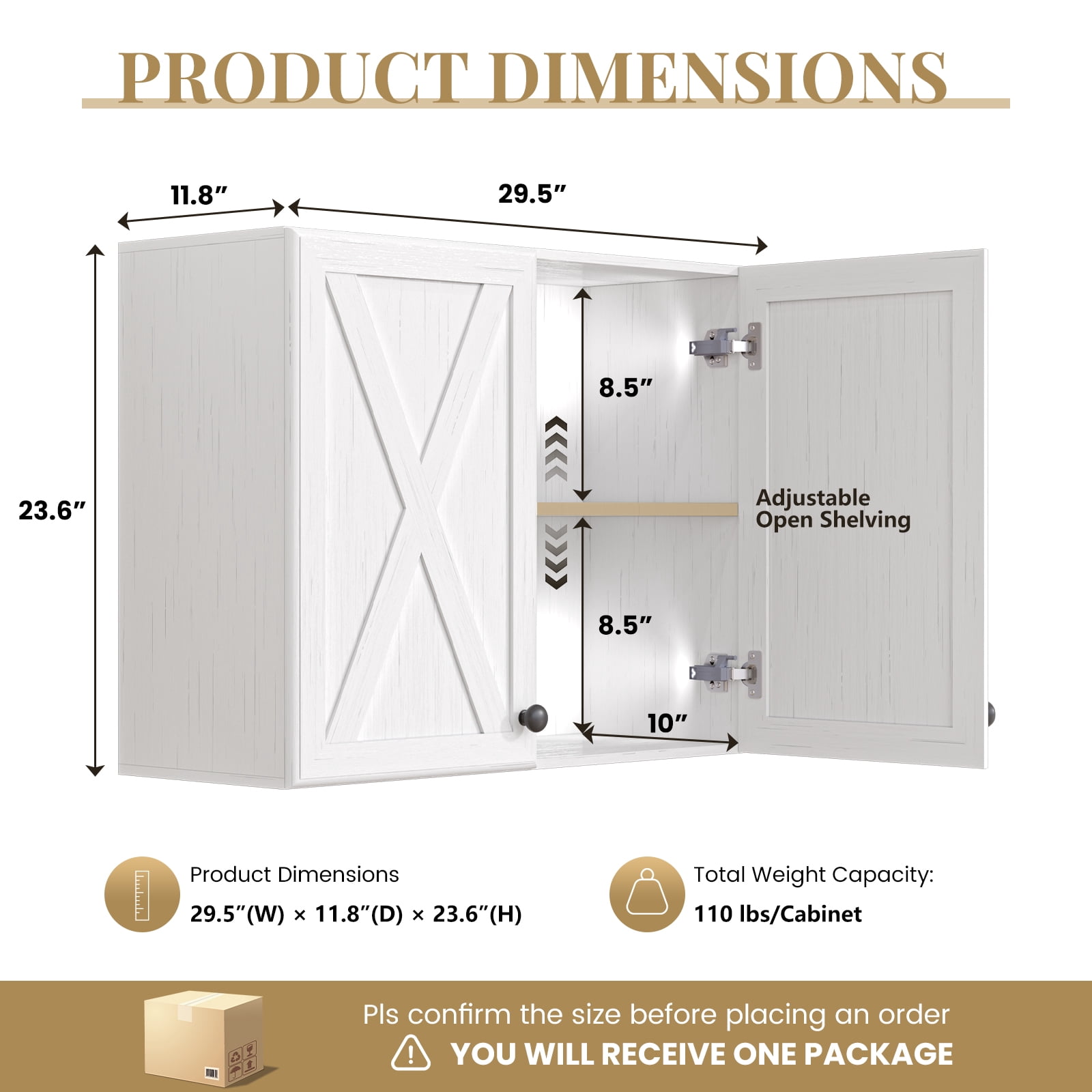 30" W Laundry Room Wall Cabinets, Farmhouse Wall Cabinet with Adjustable Shelf, Wall Mounted Storage Cabinet, Floating Cabinet for Bathroom, Kitchen