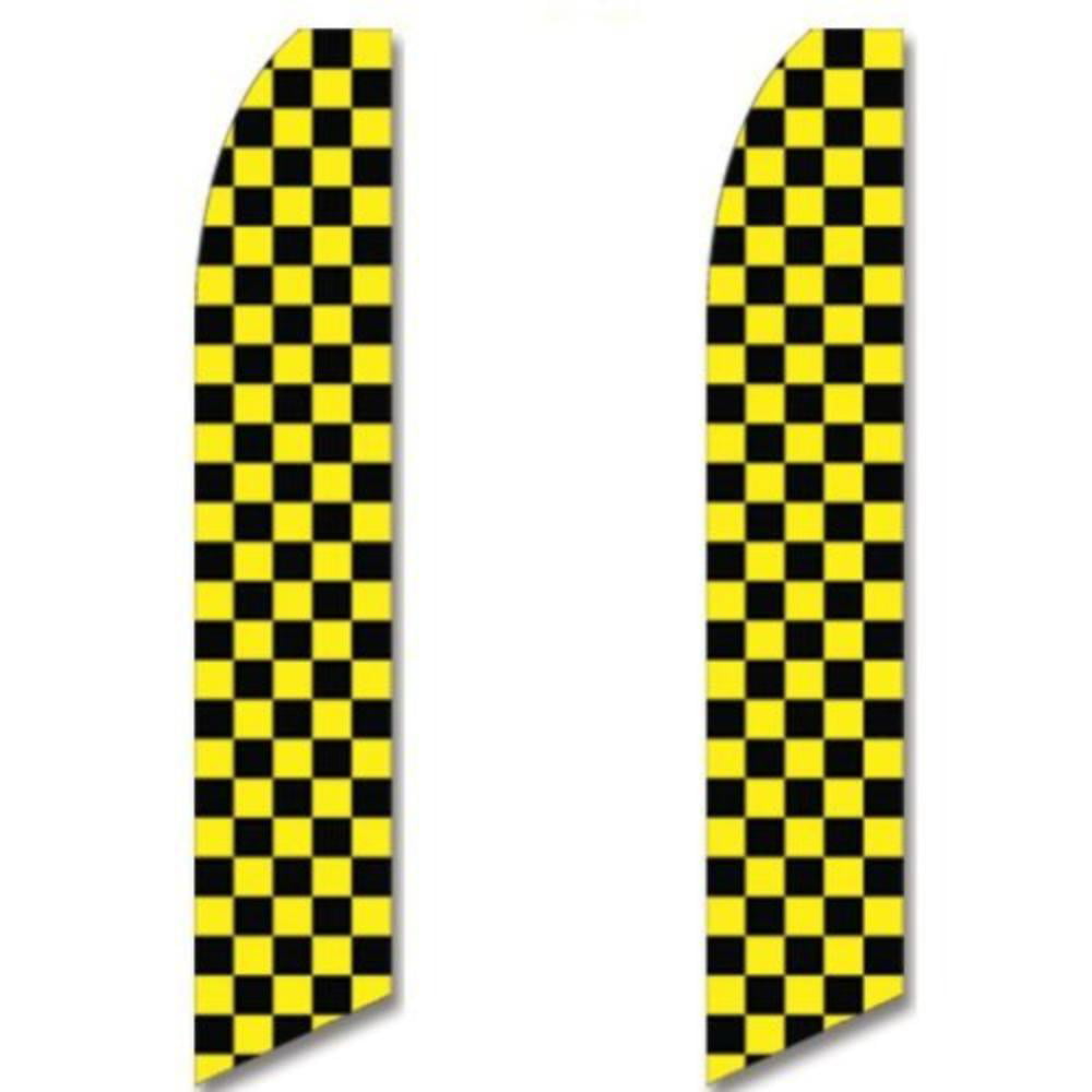 White Blue Checkers Standard Size Swooper Feather Flag Sign with Full Assembly Pole and Ground Spike Pk of 2 Black Yellow Checkers 