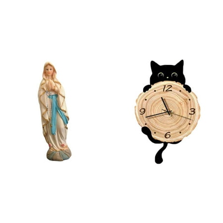 2 Pieces Religious Collection Wall Clock Statue Quiet Non Ticking for Living Room Den Chapel Gifts