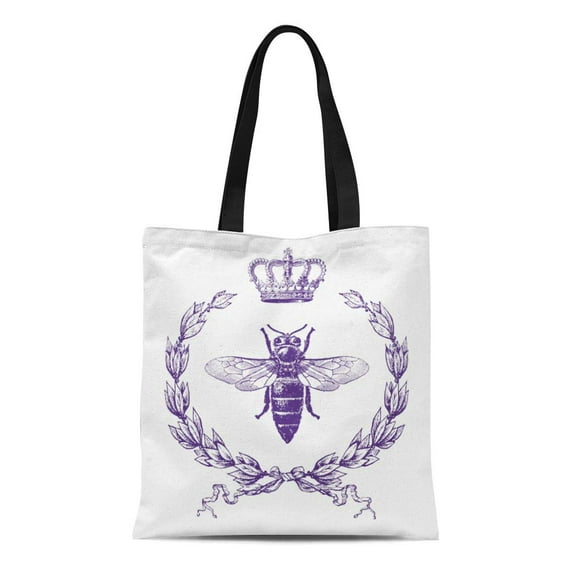 NUDECOR Canvas Tote Bag Honey Queen Bee Hive Bees King Thrones Vintage Crown Reusable Handbag Shoulder Grocery Shopping Bags