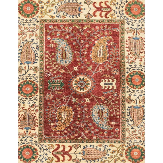 Ahgly Company Indoor Rectangle Abstract Red Oriental Area Rugs, 5' x 8'