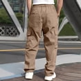 thumbnail image 4 of Dwelliawo Cargo Pants for Men Casual Work Straight Leg Pant Drawstring Loose Fit Cargo Pants Lightweight Fitness Pants Joggers with Multi Pockets Khaki L, 4 of 7