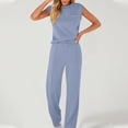 thumbnail image 3 of Lounge Sets for Women Casual 2 Piece Drawstring Long Pants with Pockets Round Neck Sleeveless High Elasticity Loose Set, 3 of 4