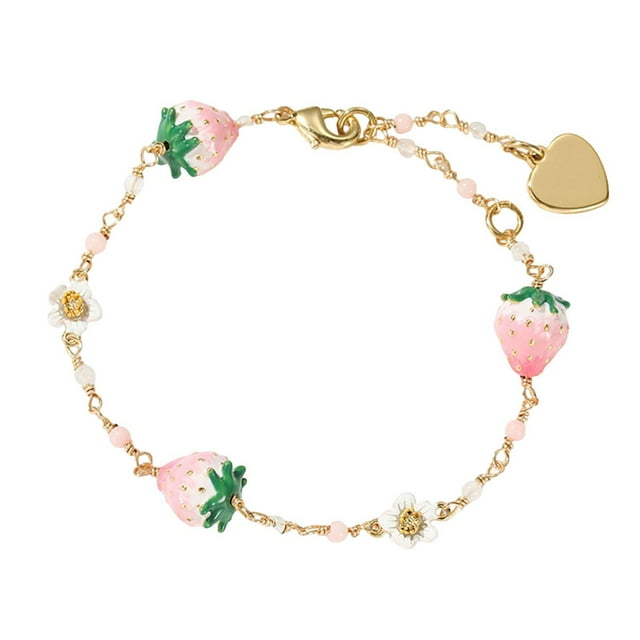 Pulsera de fresa para mujer, pulsera de eslabones para novia, madre, regalo de cumpleaños Rosa