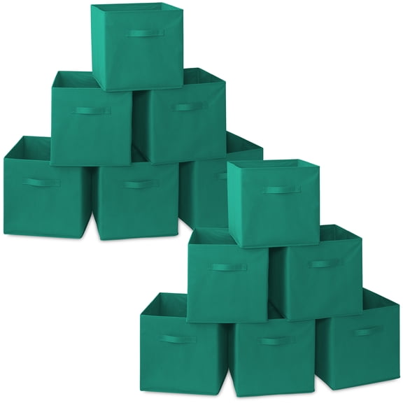 Casafield Set of 12 Fabric Storage Cube Bins, Teal Green - 13" Collapsible Foldable Cloth Baskets for Shelves and Cubby Organizers