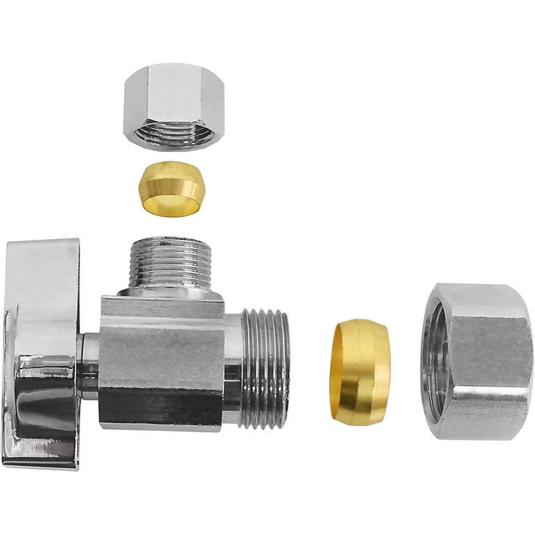 Heavy Duty Chrome Plated Brass 1/4 Turn Angle Valve (1/2 NOM In x 3/8  COMP Out) 