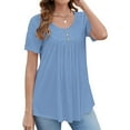 thumbnail image 2 of Sanbonepd T Shirts for Women Henley Tunic Tops Short Sleeve Button Up Casual Ruched Blouses Clothes Peplum Flowy Summer Tops Sky Blue, 2 of 4