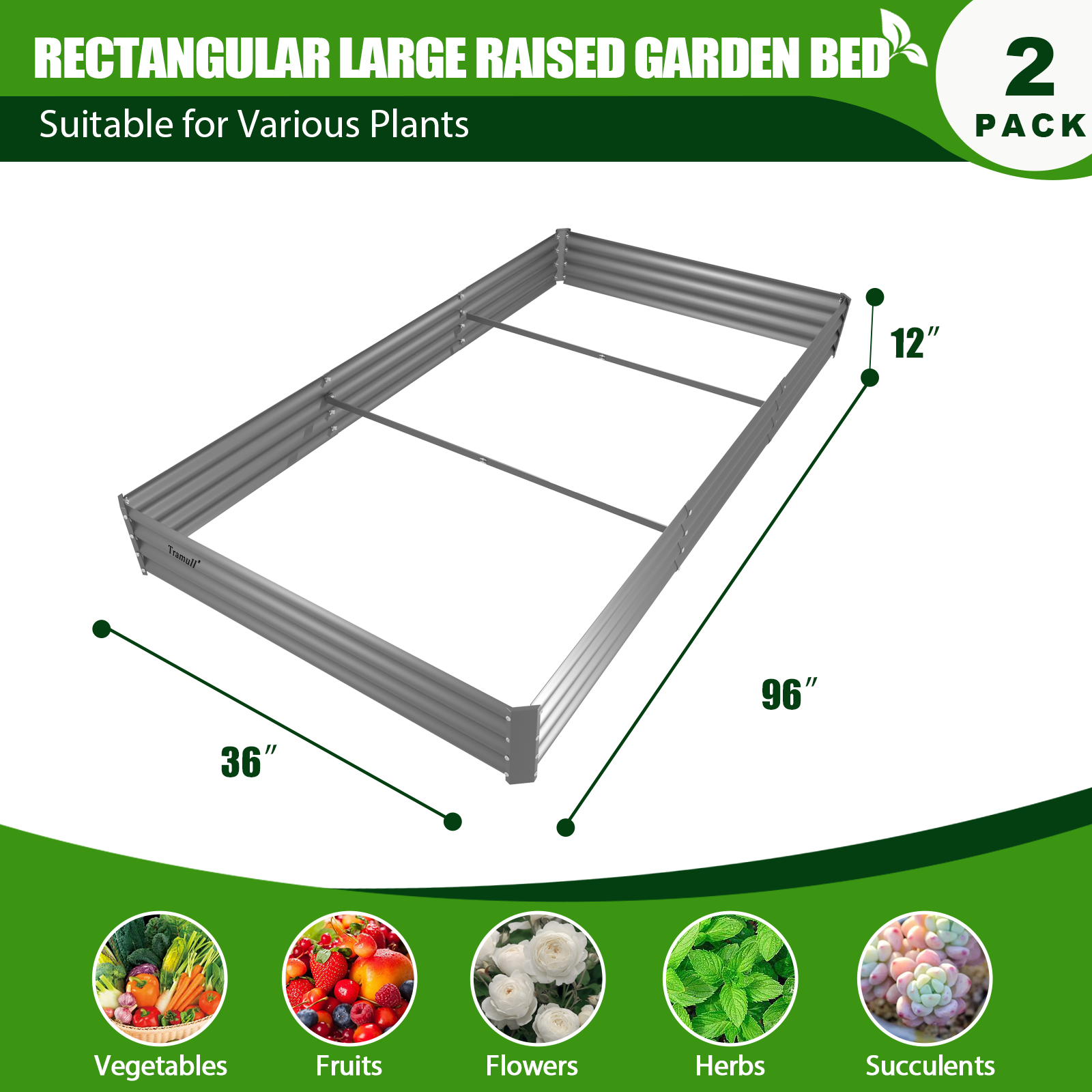 TRAMULL 2 Pack 8x3x1ft Metal Galvanized Raised Garden Bed for Vegetables Flowers Ground Planter Box (Gray) - image 4 of 7